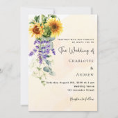 Sonnenblumen Lavendelblumen Eukalyptus Hochzeit Einladung (Vorderseite)