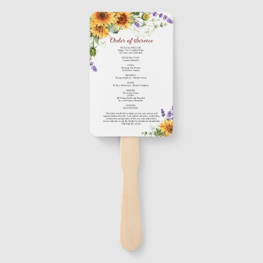 Sonnenblumen & Lavender Beerdigung Set der Fans Fächer (Rückseite)