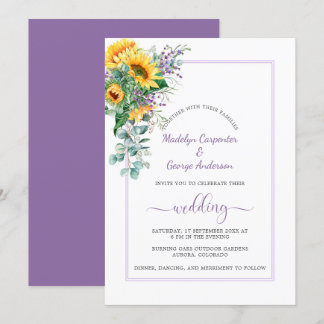 Sonnenblumen Lavender Eukalyptus Grüne Hochzeit Einladung