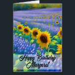 Sonnenblumen & Lavender Happy Birthday Card<br><div class="desc">Dieses Objekt zeigt ein schönes Bild eines Lavendelfeldes und Sonnenblumen.</div>