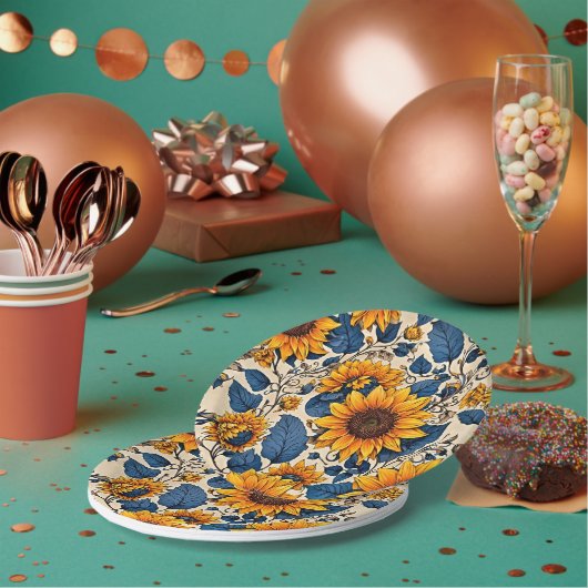Sonnenblumen: Lebhafte Sonnenblumen Kunstwerk Pappteller (Multi)