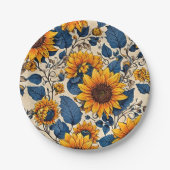 Sonnenblumen: Lebhafte Sonnenblumen Kunstwerk Pappteller (Vorderseite)