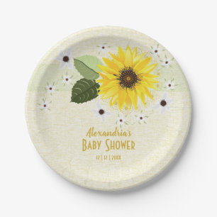 Sonnenblumen Leinen Baby Shower Pappteller