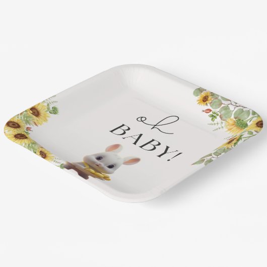 Sonnenblumen Lemon Citrus Rabbit Summer Baby Dusch Pappteller (Gewinkelt)