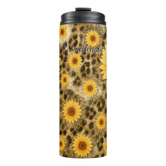 Sonnenblumen Leopard Print Glitzer Thermosbecher (Vorderseite)