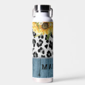 Sonnenblumen Leopard Print Rustic Chic Name Trinkflasche (Vorne)