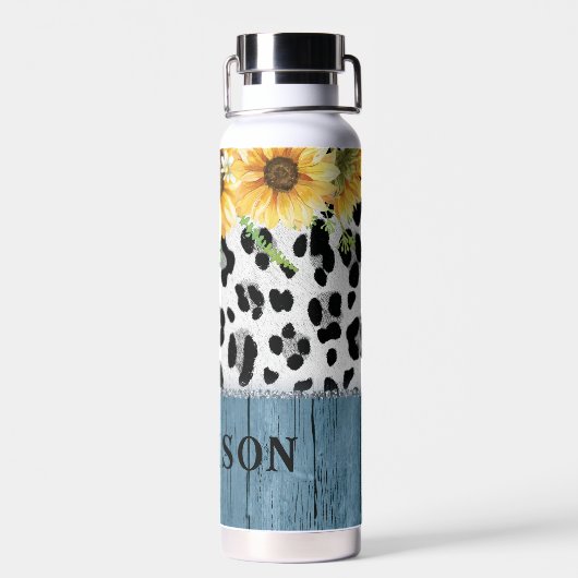 Sonnenblumen Leopard Print Rustic Chic Name Trinkflasche (Rückseite)