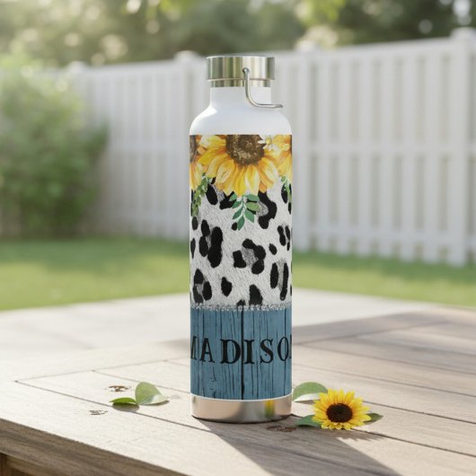 Sonnenblumen Leopard Print Rustic Chic Name Trinkflasche