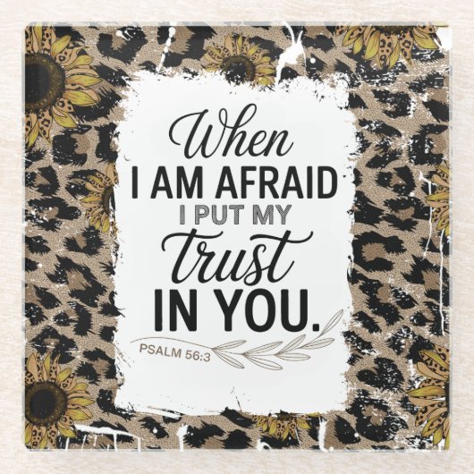 Sonnenblumen-Leopard Psalm 56:3  Glasuntersetzer (Vorderseite)
