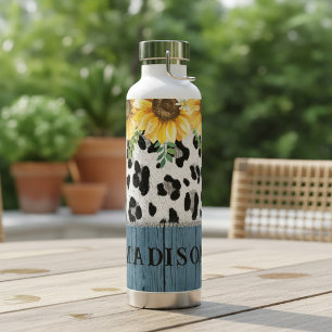 Sonnenblumen-Leoparden-Druck Rustikaler Chic Name Trinkflasche