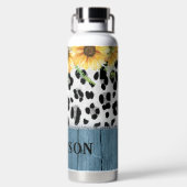 Sonnenblumen-Leoparden-Druck Rustikaler Chic Name Trinkflasche (Rückseite)