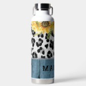 Sonnenblumen-Leoparden-Druck Rustikaler Chic Name Trinkflasche (Vorderseite)