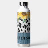 Sonnenblumen-Leoparden-Druck Rustikaler Chic Name Trinkflasche (links)