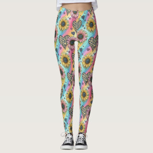 Sonnenblumen- & Leopardenherz-Regenbogen-Leggings Leggings