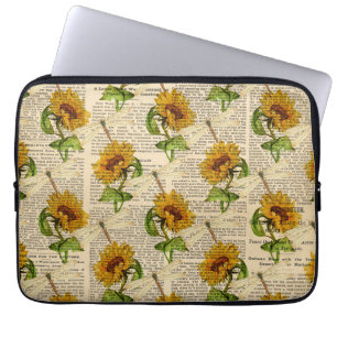 Sonnenblumen Libellen Alte Zeitung Landhausstil Laptopschutzhülle