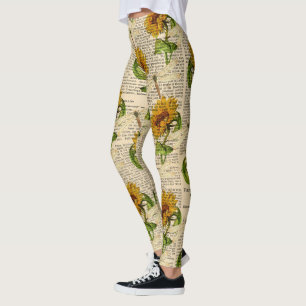 Sonnenblumen Libellen Alte Zeitung Landhausstil Leggings