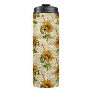 Sonnenblumen Libellen Alte Zeitung Landhausstil Thermosbecher