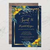 Sonnenblumen, Licht, Holztextur Süß 16 Einladung (Vorne/Hinten)