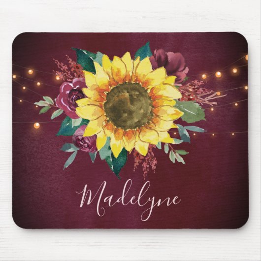 Sonnenblumen-Lichter Blütenburgund-Monogramm Mousepad (Vorne)