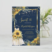 Sonnenblumen, Lichter, Kleid Holztextur Süß 16 Einladung (Stehend Vorderseite)