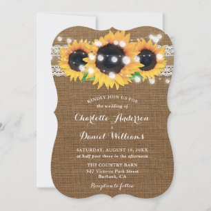 Sonnenblumen-Lichterkette Braut Hochzeit mit Jute Einladung