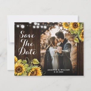 Sonnenblumen-Lichterkette Rustikale Holz Hochzeits Save The Date