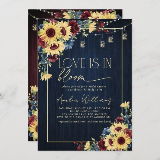 Sonnenblumen-Liebe ist in der Blumennacht Wasserfa Einladung (Vorne/Hinten)