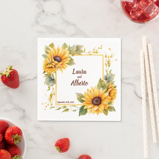 Sonnenblumen-Liebe: Personalisierte Hochzeit von N Serviette (Beispiel)