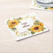 Sonnenblumen-Liebe: Personalisierte Hochzeitsstimm Rechteckiger Pappuntersetzer (angewinkelt)