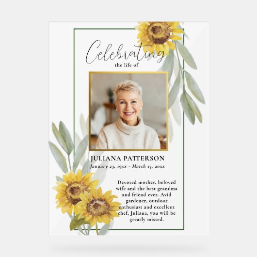 Sonnenblumen Life Celebration Foto Begrüßungsfeier Acrylschild (Vorderseite)