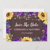 Sonnenblumen Lila Blumenholz Hochzeit speichern da Save The Date (Vorderseite)