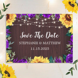 Sonnenblumen Lila Blumenholz Hochzeit speichern da Save The Date