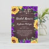 Sonnenblumen Lila Blumenkornbrot Brautparty Einladung (Stehend Vorderseite)
