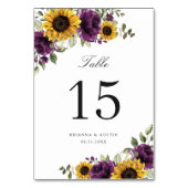 Sonnenblumen Lila Blüte Rustikale Tischnummer (Rückseite)