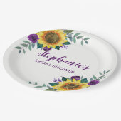 Sonnenblumen Lila Brautparty Pappteller (Schrägansicht)