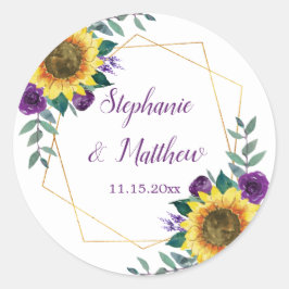 Sonnenblumen Lila geometrische Hochzeit Runder Aufkleber