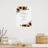 Sonnenblumen Lila Grüne Hochzeit Begrüßungszeichen Poster (Küche)