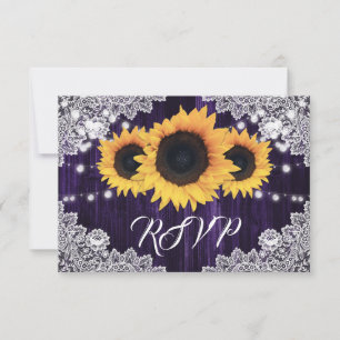 Sonnenblumen-Lila-Hochzeits-RSVP-Karte mit Essensa RSVP Karte