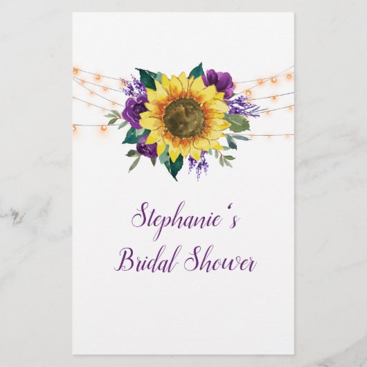 Sonnenblumen Lila Lights Brautparty Song Game (Rückseite)