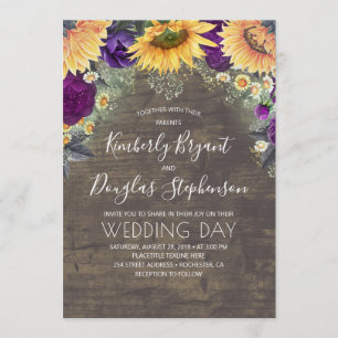 Sonnenblumen Lila Rose Daisies Rustikale Hochzeit Einladung