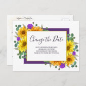 Sonnenblumen Lila Rose Hochzeit ändern das Datum Ankündigungspostkarte (Vorne/Hinten)
