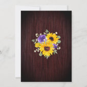 Sonnenblumen Lila Rose Lights Wood Wedding Einladung (Rückseite)