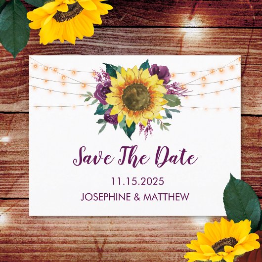 Sonnenblumen Lila Rose Pflaume Save the Date Ankündigungspostkarte