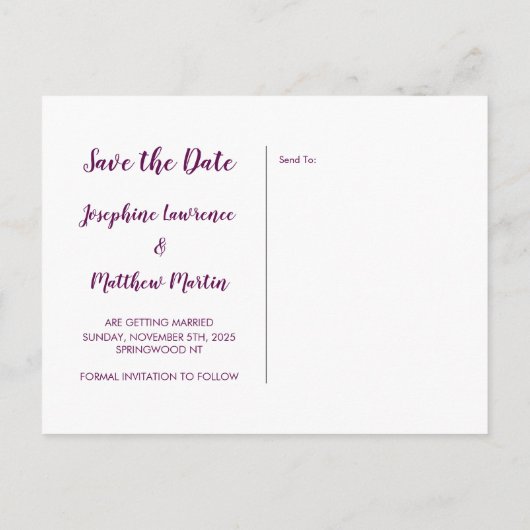 Sonnenblumen Lila Rose Pflaume Save the Date Ankündigungspostkarte (Rückseite)