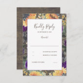 Sonnenblumen Lila Rustikale Hochzeit im Herbst UAW RSVP Karte (Vorne/Hinten)