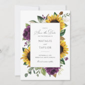 Sonnenblumen Lila Vegetation Rustikal Save the Dat Einladung (Vorderseite)