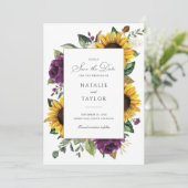 Sonnenblumen Lila Vegetation Rustikal Save the Dat Einladung (Stehend Vorderseite)