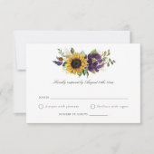 Sonnenblumen Lila Violett-Blume Hochzeit RSVP Einladung (Vorderseite)