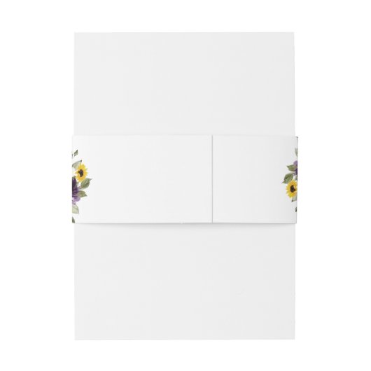 Sonnenblumen Lila Violettblüten Rustikale Hochzeit Einladungsbanderole (Rückseitenbeispiel)