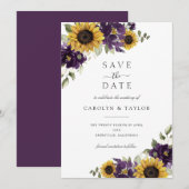 Sonnenblumen Lila Violettblüten Save the Date Einladung (Vorne/Hinten)